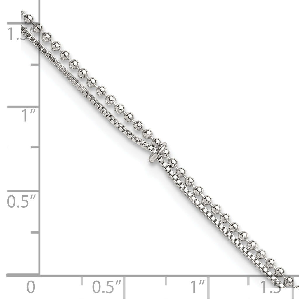 Sterling Silver Beaded 2 Strand 9 inch Plus 1 inch Extender - Total 10 inch Anklet