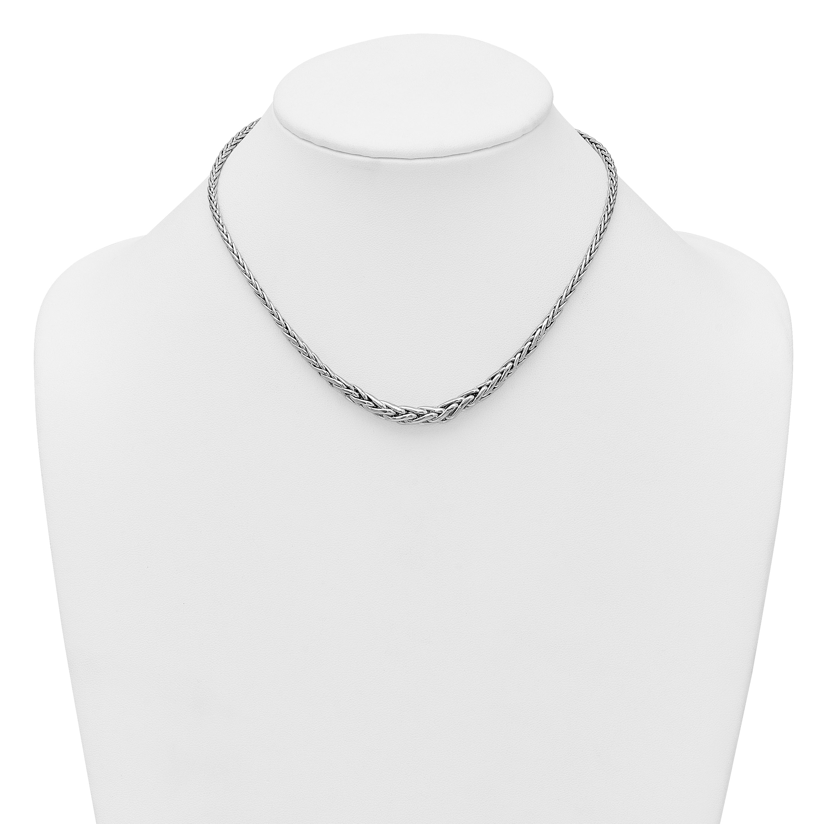 Sterling Silver Rhodium-plated Fancy Graduated Braided Link 16 inch with 2 inch Extender Necklace