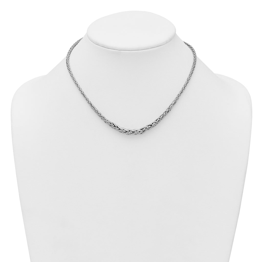 Sterling Silver Rhodium-plated Fancy Graduated Braided Link 16 inch with 2 inch Extender Necklace