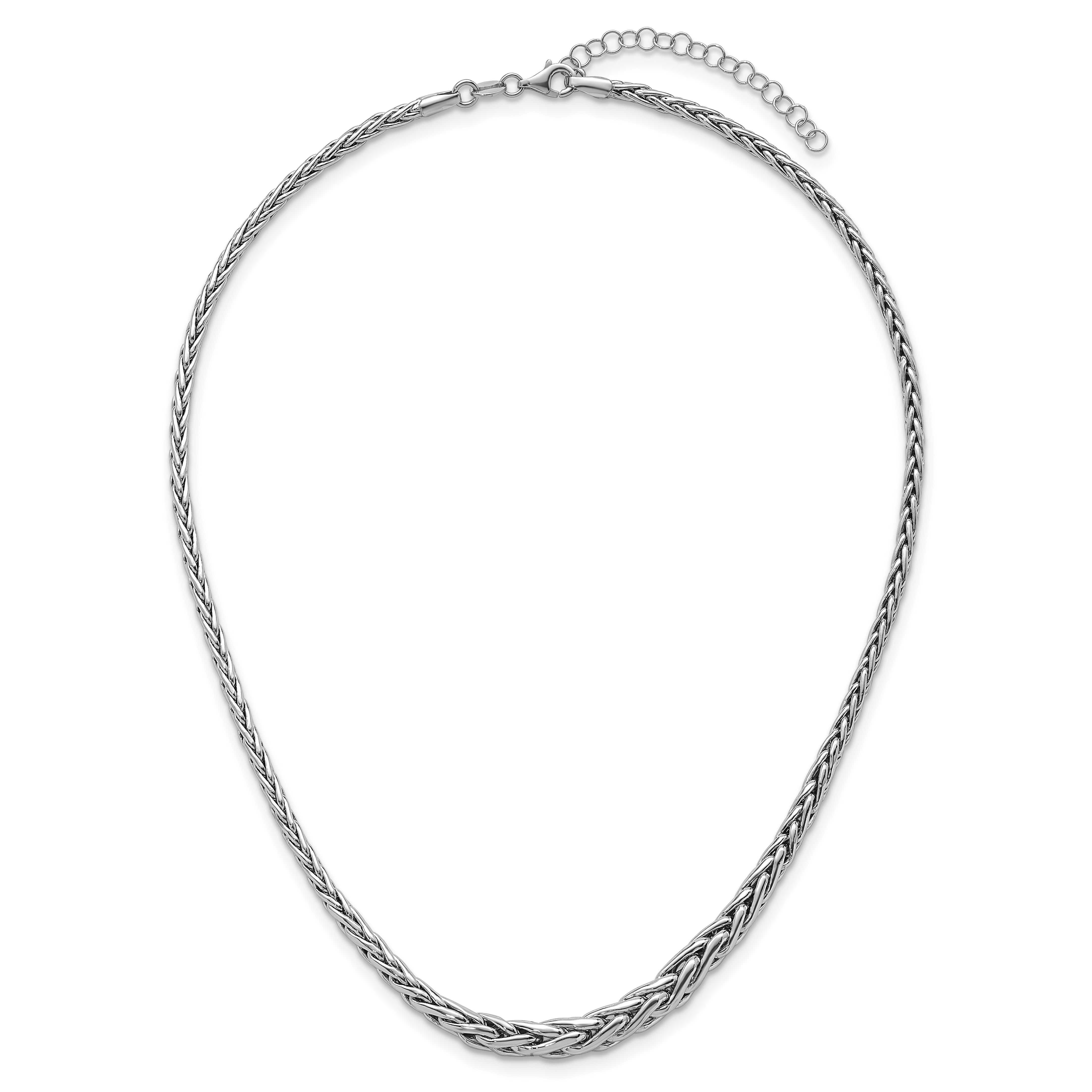 Sterling Silver Rhodium-plated Fancy Graduated Braided Link 16 inch with 2 inch Extender Necklace