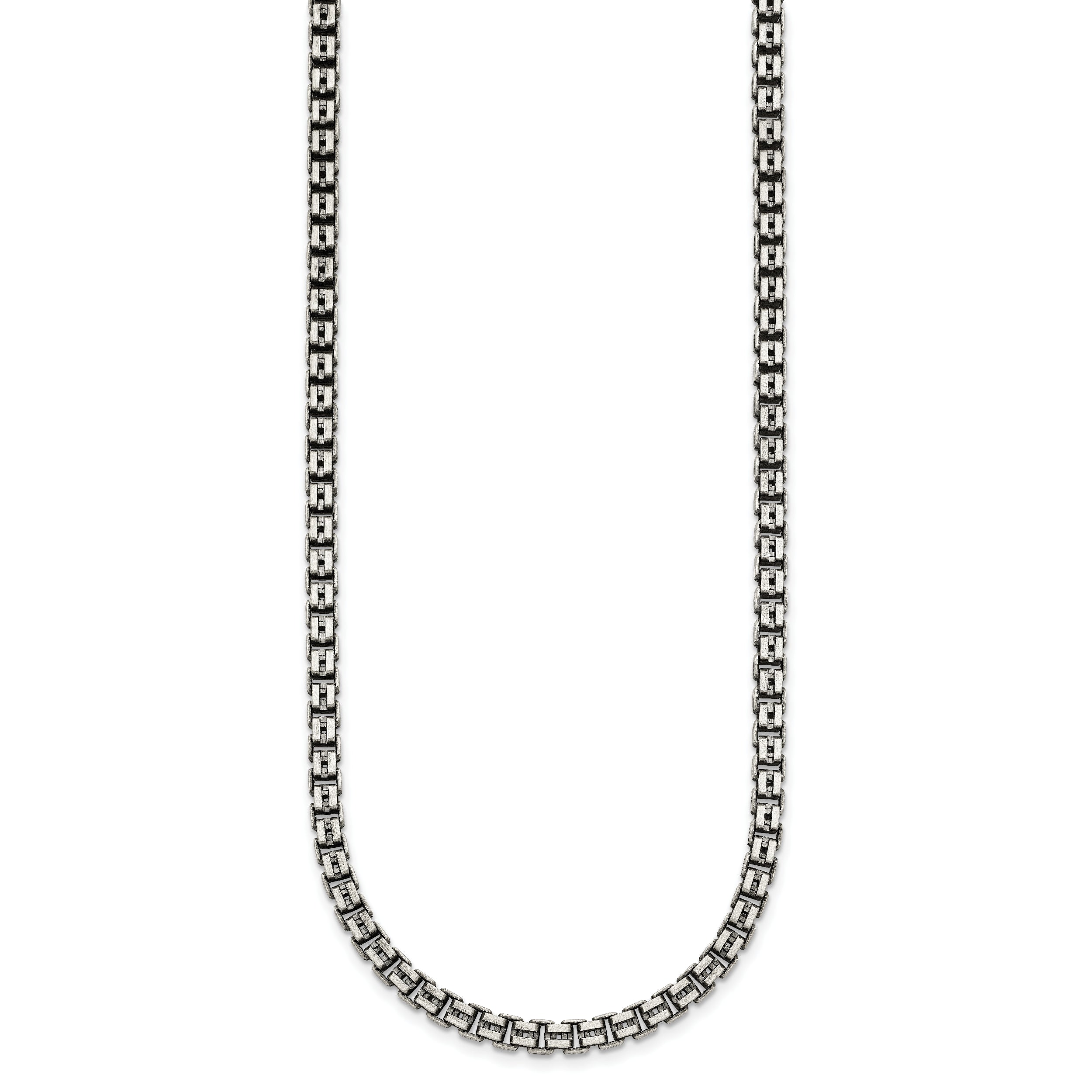 Sterling Silver Antiqued Brushed 4.00mm Fancy Box Link 19.75 inch Necklace
