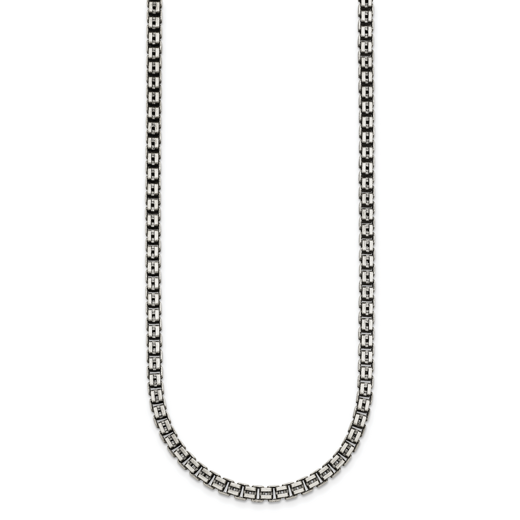Sterling Silver Antiqued Brushed 4.00mm Fancy Box Link 19.75 inch Necklace