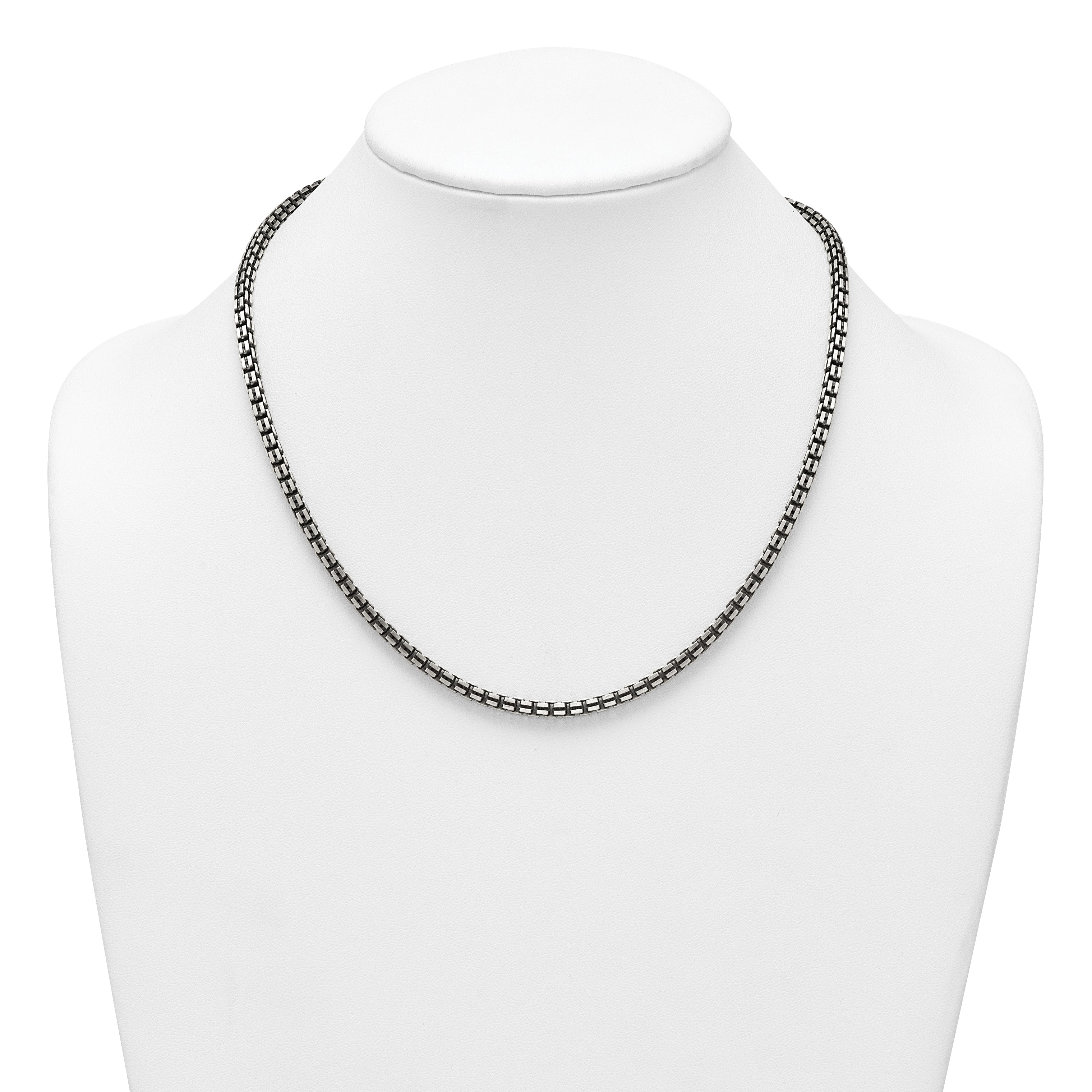Sterling Silver Antiqued Brushed 4.00mm Fancy Box Link 19.75 inch Necklace