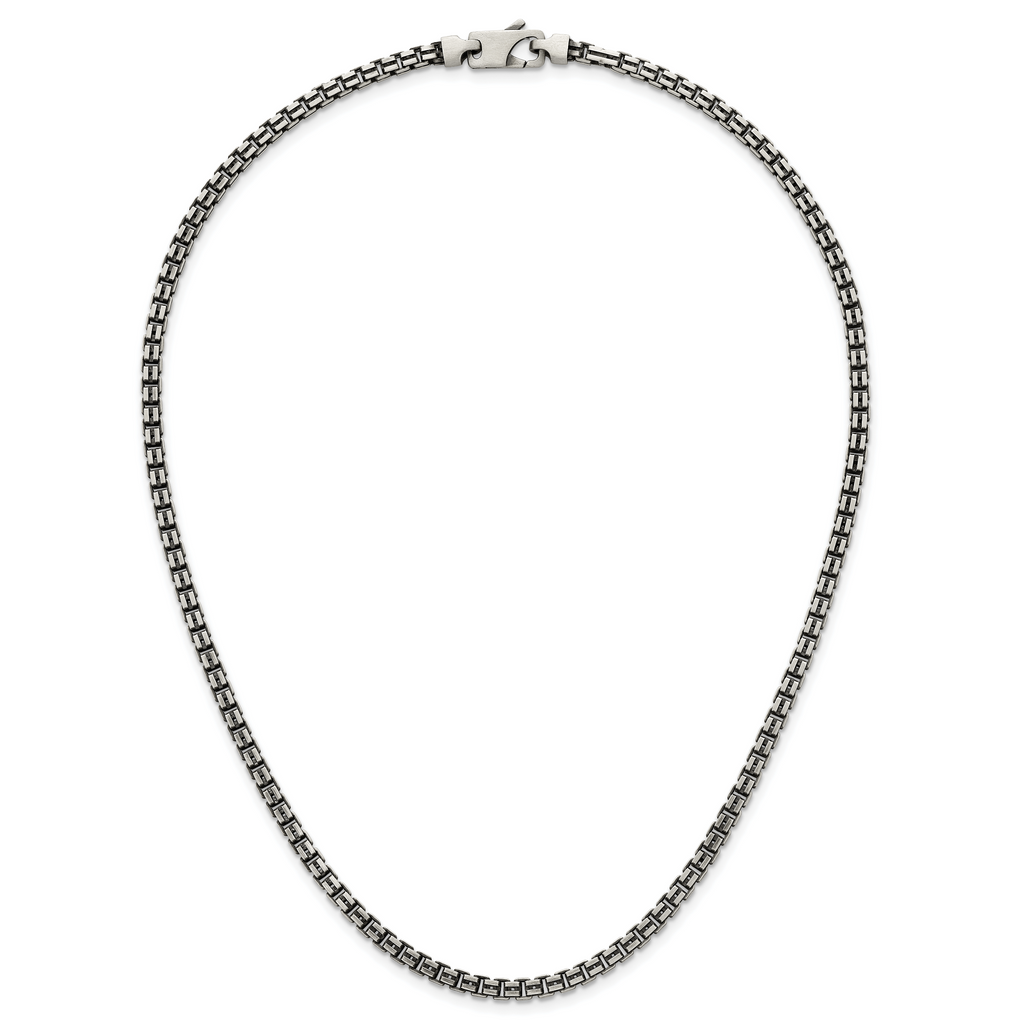 Sterling Silver Antiqued Brushed 4.00mm Fancy Box Link 19.75 inch Necklace