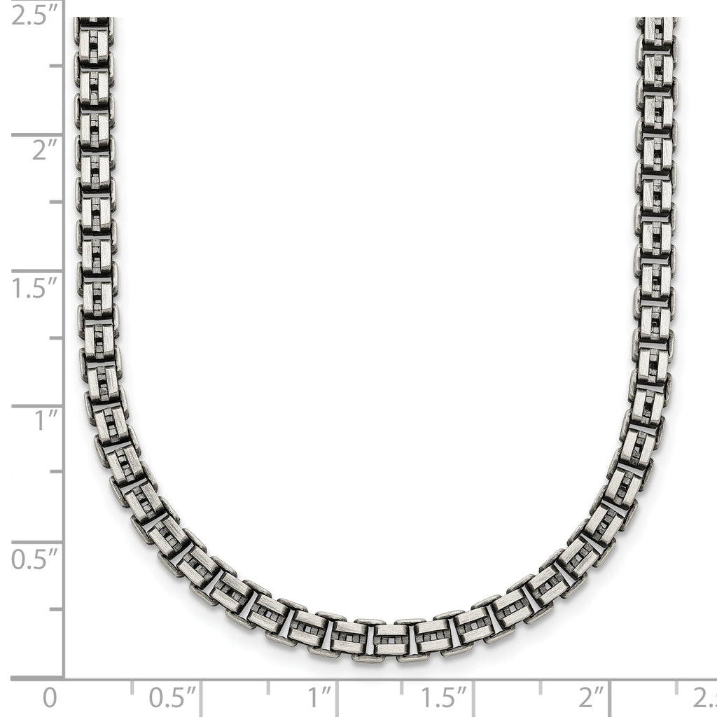 Sterling Silver Antiqued Brushed 4.00mm Fancy Box Link 19.75 inch Necklace