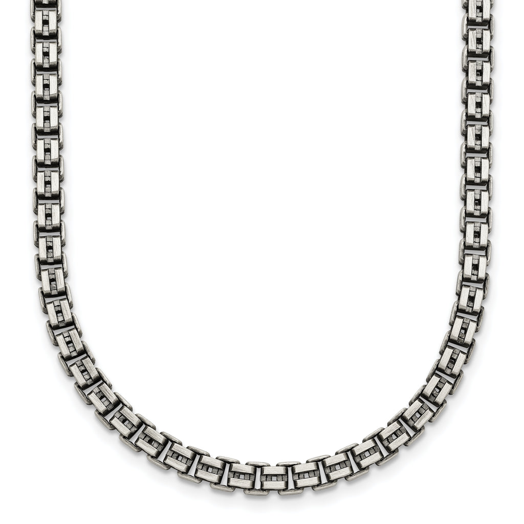 Sterling Silver Antiqued Brushed 4.00mm Fancy Box Link 19.75 inch Necklace