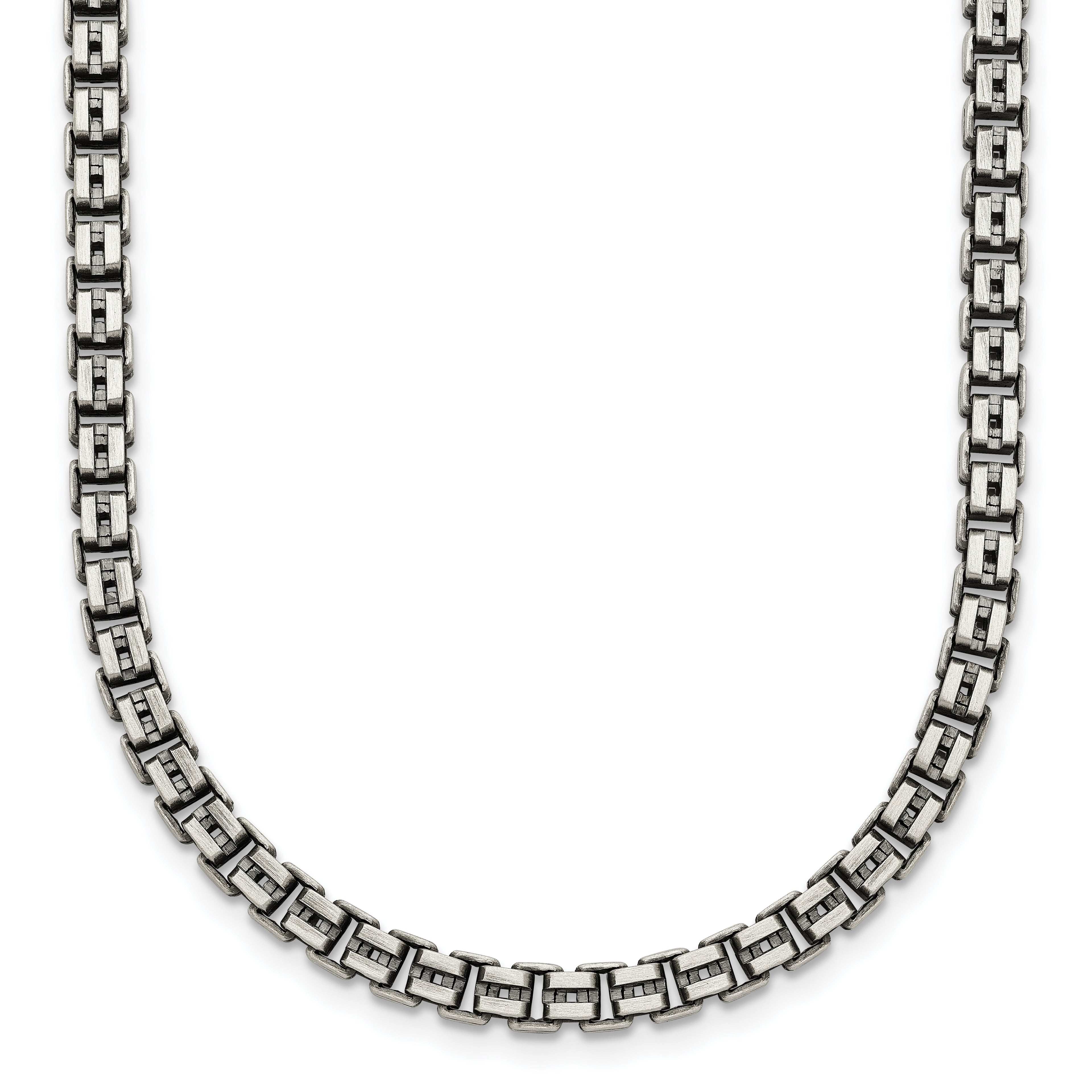 Sterling Silver Antiqued Brushed 4.00mm Fancy Box Link 19.75 inch Necklace