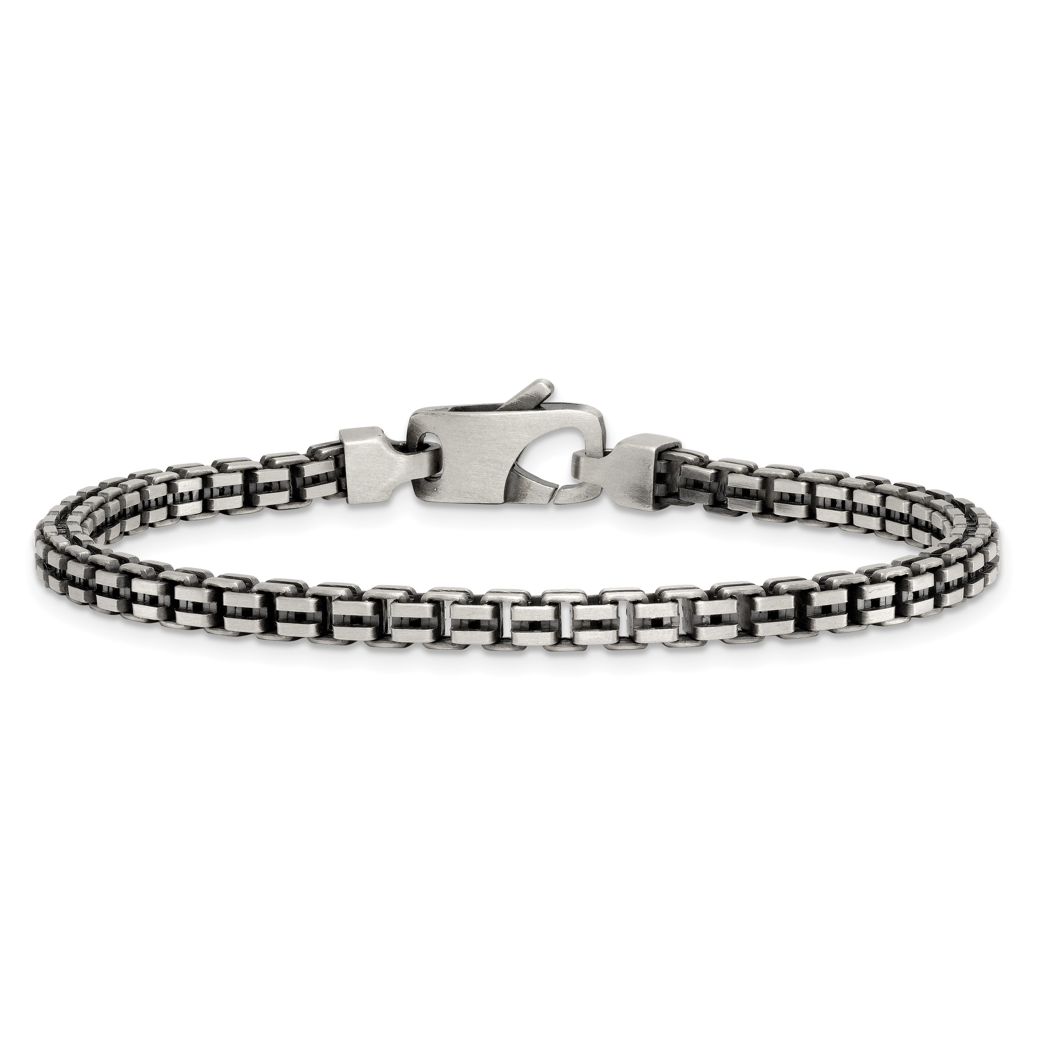 Sterling Silver Antiqued Brushed 4.00mm Fancy Box Link 7.75 inch Bracelet