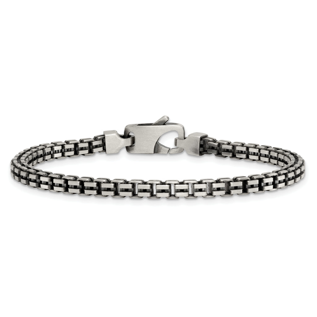 Sterling Silver Antiqued Brushed 4.00mm Fancy Box Link 7.75 inch Bracelet