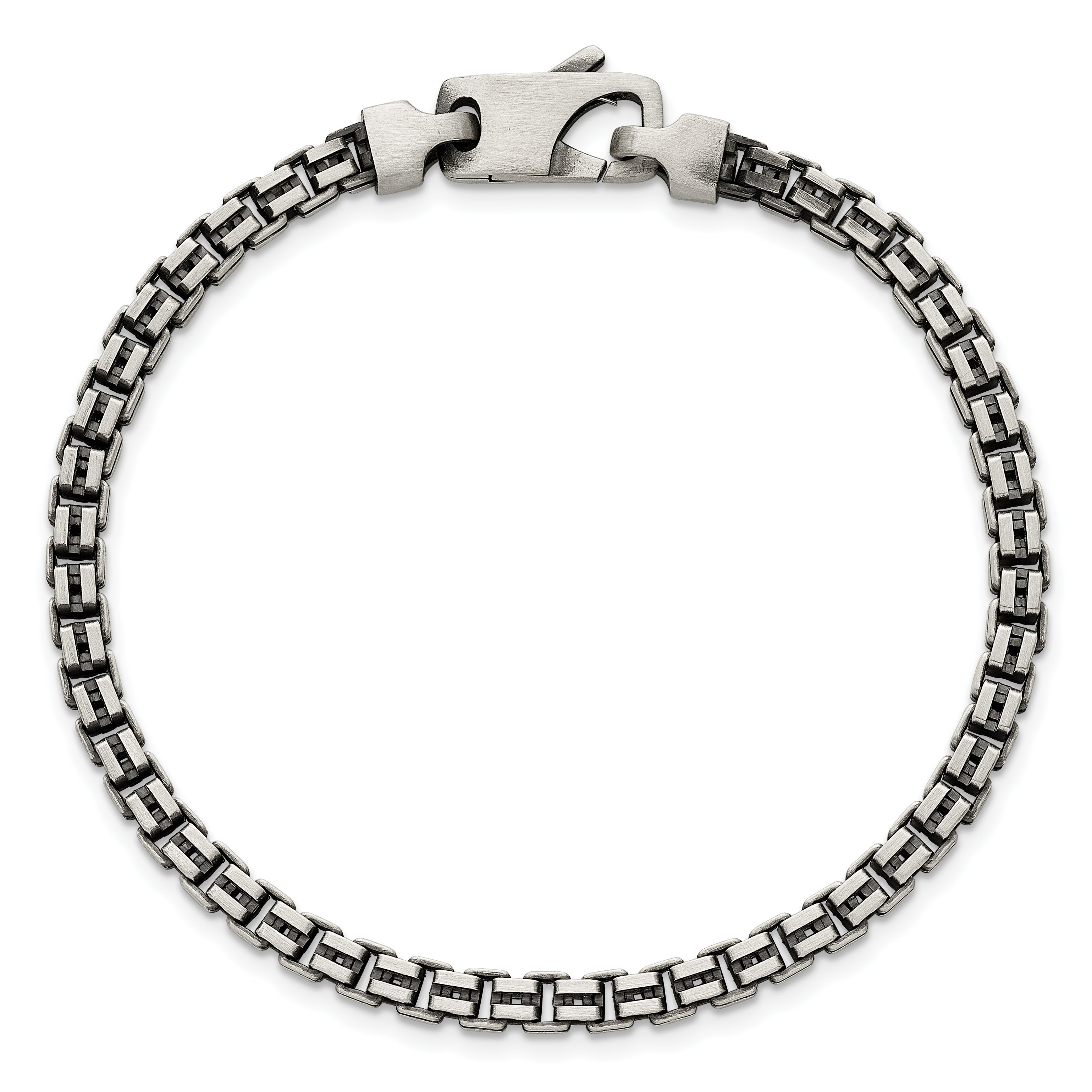 Sterling Silver Antiqued Brushed 4.00mm Fancy Box Link 7.75 inch Bracelet