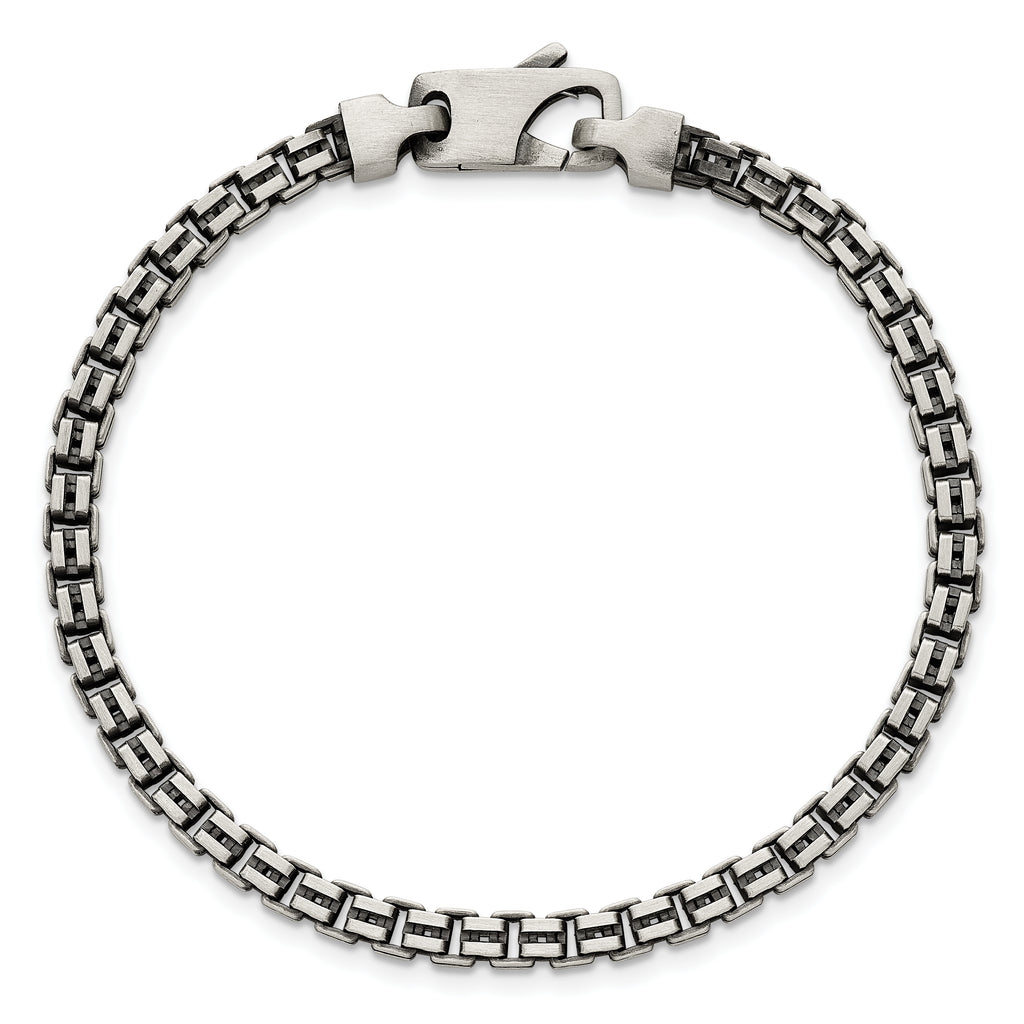 Sterling Silver Antiqued Brushed 4.00mm Fancy Box Link 7.75 inch Bracelet