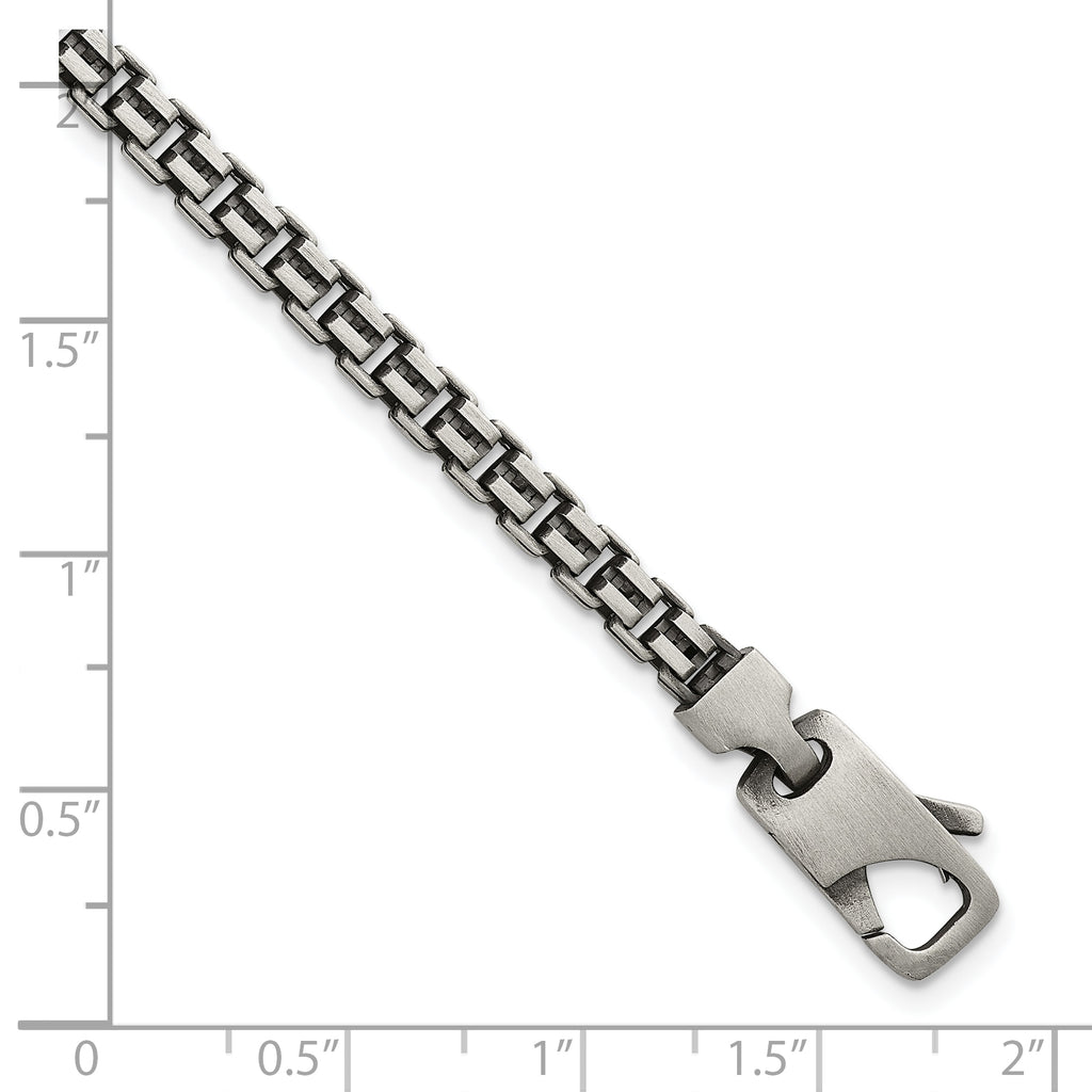 Sterling Silver Antiqued Brushed 4.00mm Fancy Box Link 7.75 inch Bracelet