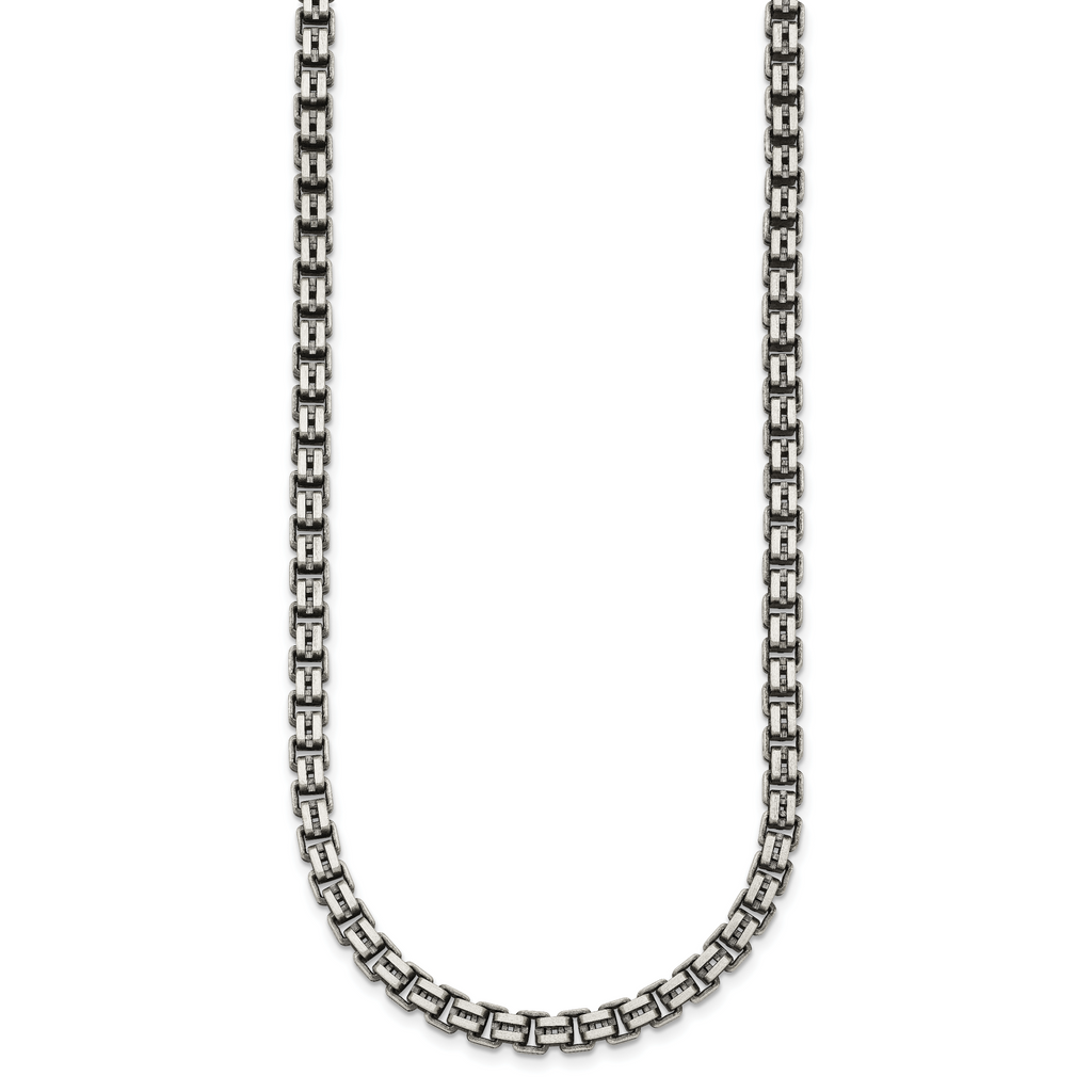 Sterling Silver Antiqued Brushed 5.00mm Fancy Box Link 19.75 inch Necklace