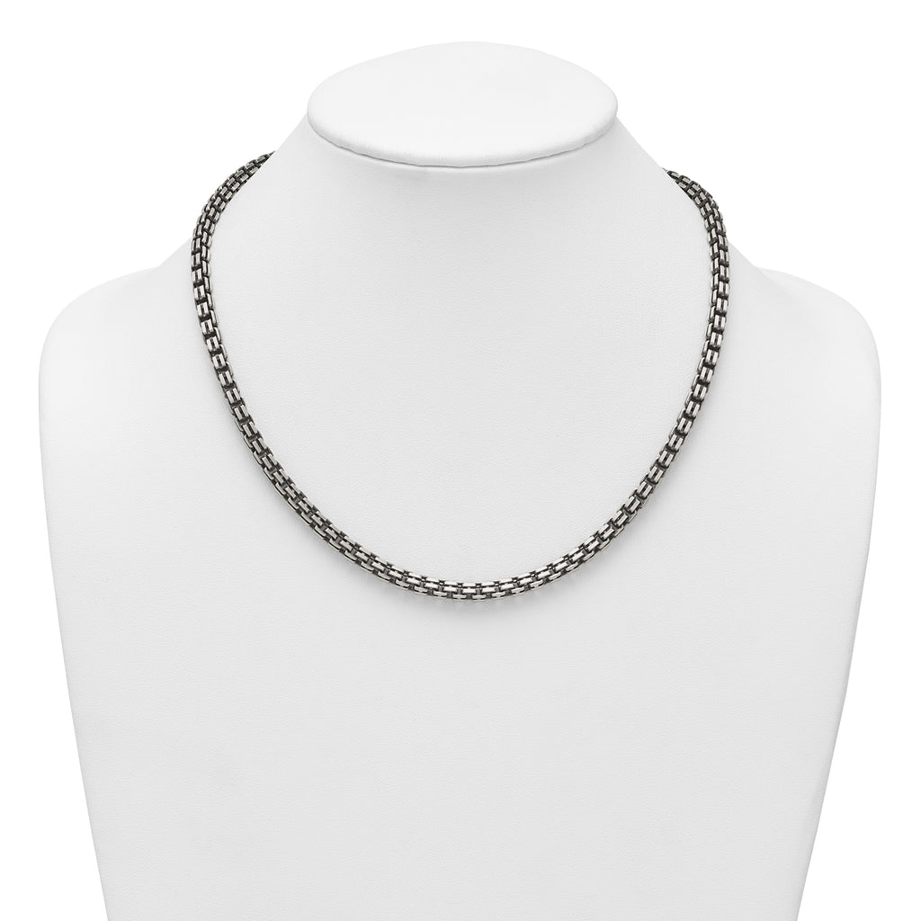 Sterling Silver Antiqued Brushed 5.00mm Fancy Box Link 19.75 inch Necklace