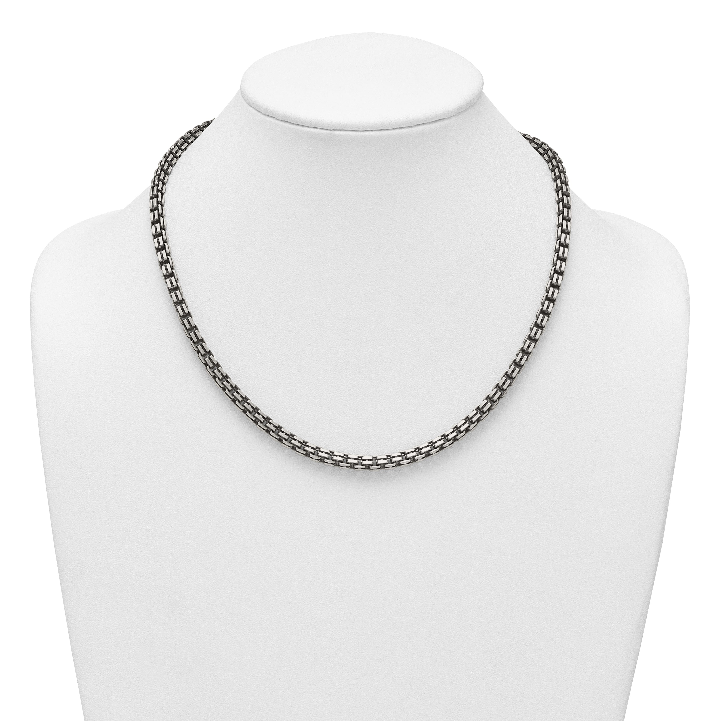 Sterling Silver Antiqued Brushed 5.00mm Fancy Box Link 19.75 inch Necklace