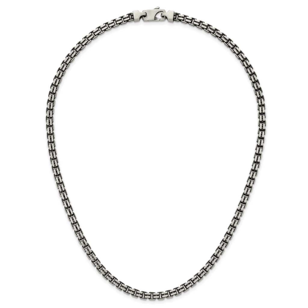 Sterling Silver Antiqued Brushed 5.00mm Fancy Box Link 19.75 inch Necklace