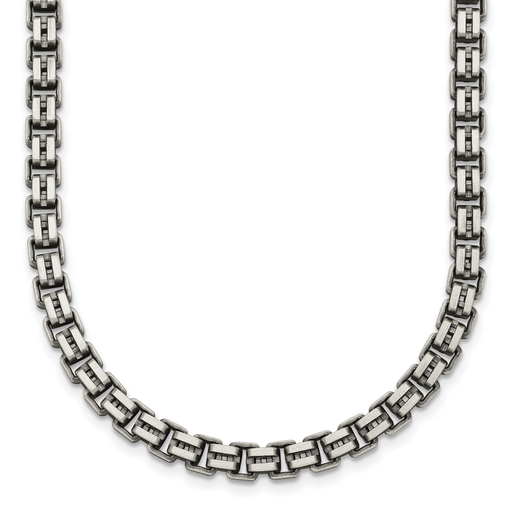Sterling Silver Antiqued Brushed 5.00mm Fancy Box Link 19.75 inch Necklace