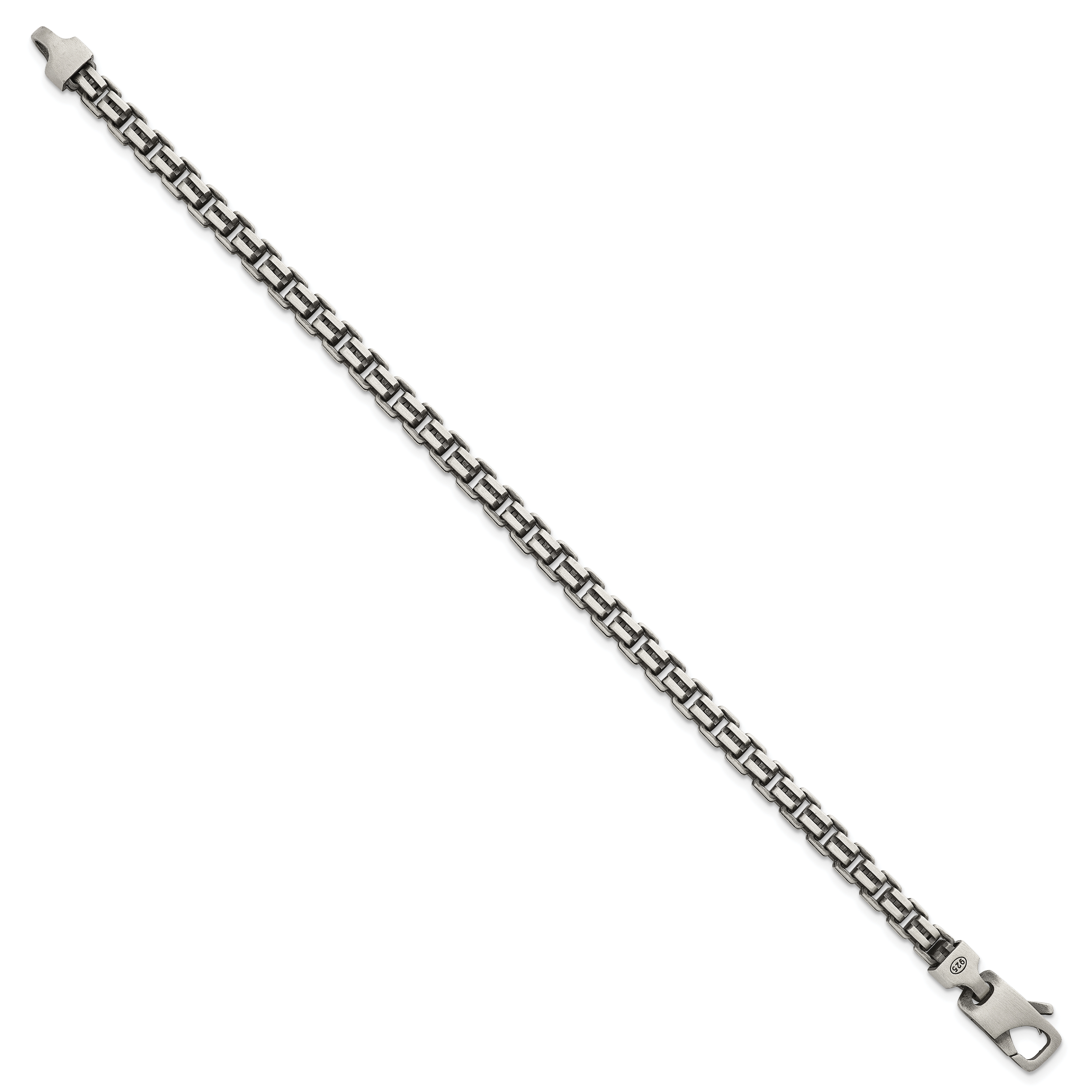 Sterling Silver Antiqued Brushed 5.00mm Fancy Box Link 7.75 inch Bracelet Secondary image