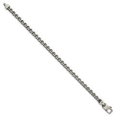 Sterling Silver Antiqued Brushed 5.00mm Fancy Box Link 7.75 inch Bracelet