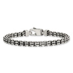 Sterling Silver Antiqued Brushed 5.00mm Fancy Box Link 7.75 inch Bracelet