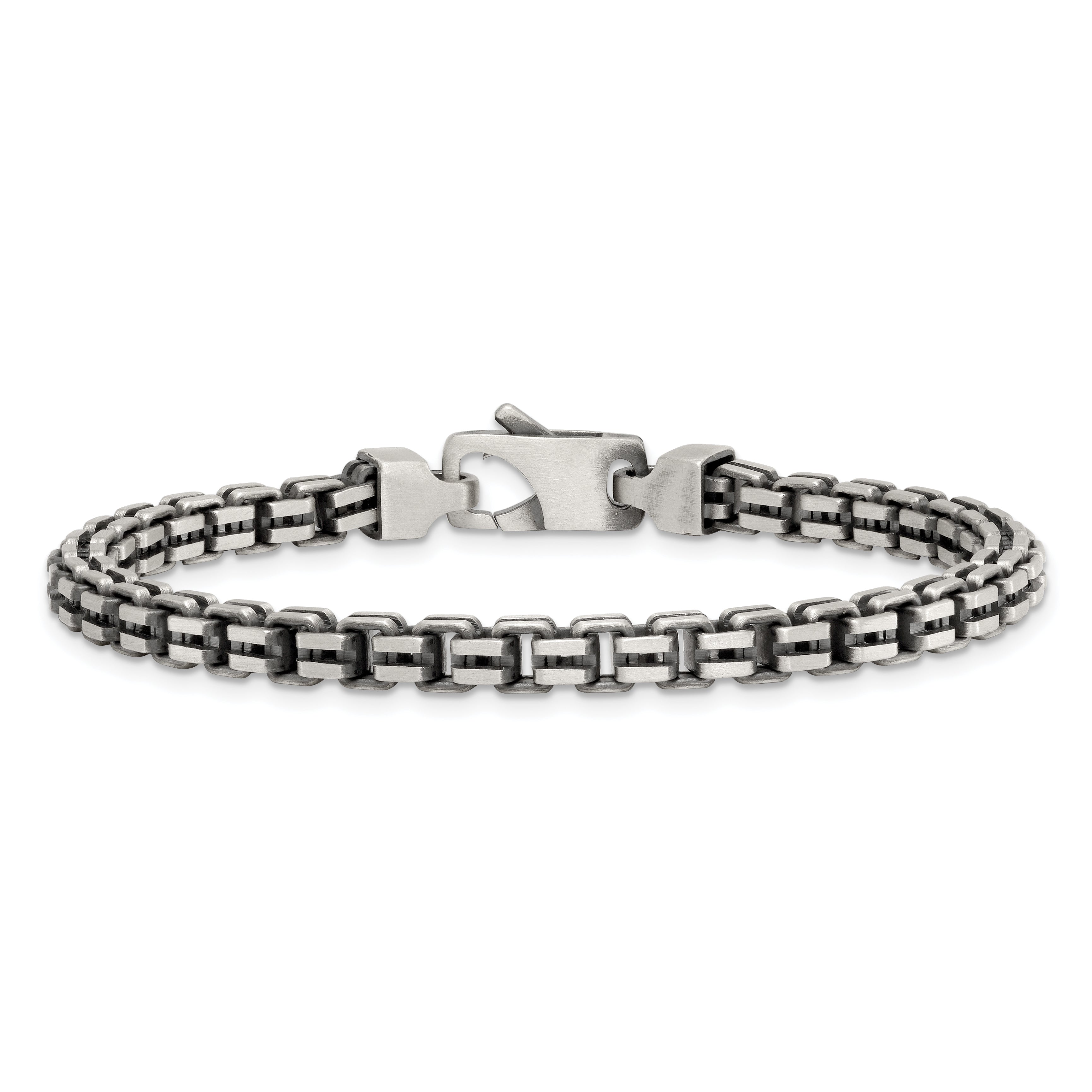Sterling Silver Antiqued Brushed 5.00mm Fancy Box Link 7.75 inch Bracelet