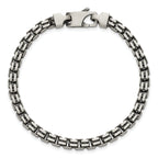 Sterling Silver Antiqued Brushed 5.00mm Fancy Box Link 7.75 inch Bracelet