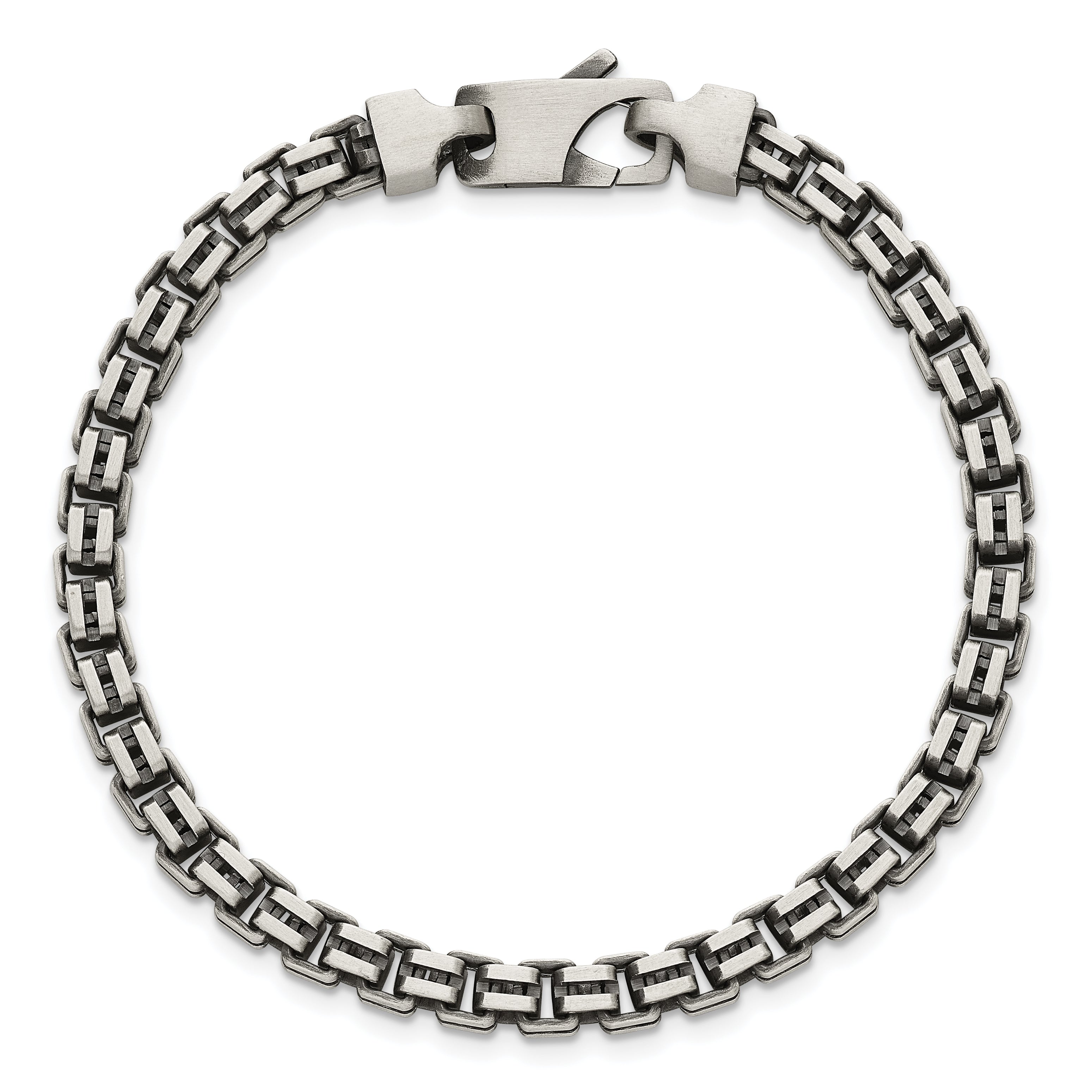Sterling Silver Antiqued Brushed 5.00mm Fancy Box Link 7.75 inch Bracelet