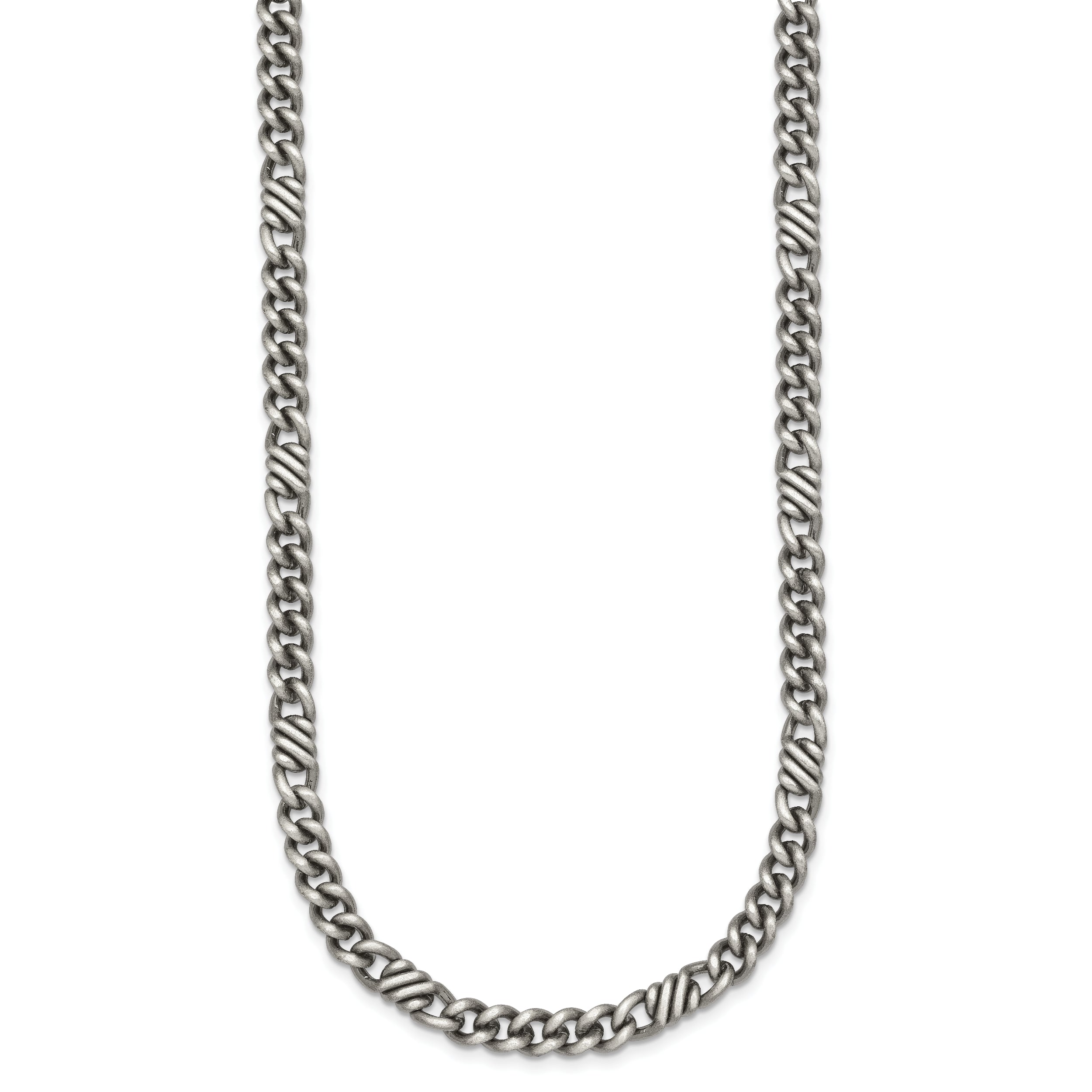Sterling Silver Black Ruthenium-plated Brushed Fancy Curb Chain Mens 22 inch Necklace