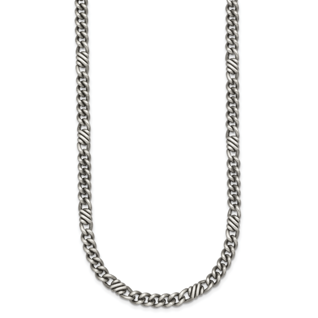 Sterling Silver Black Ruthenium-plated Brushed Fancy Curb Chain Mens 22 inch Necklace