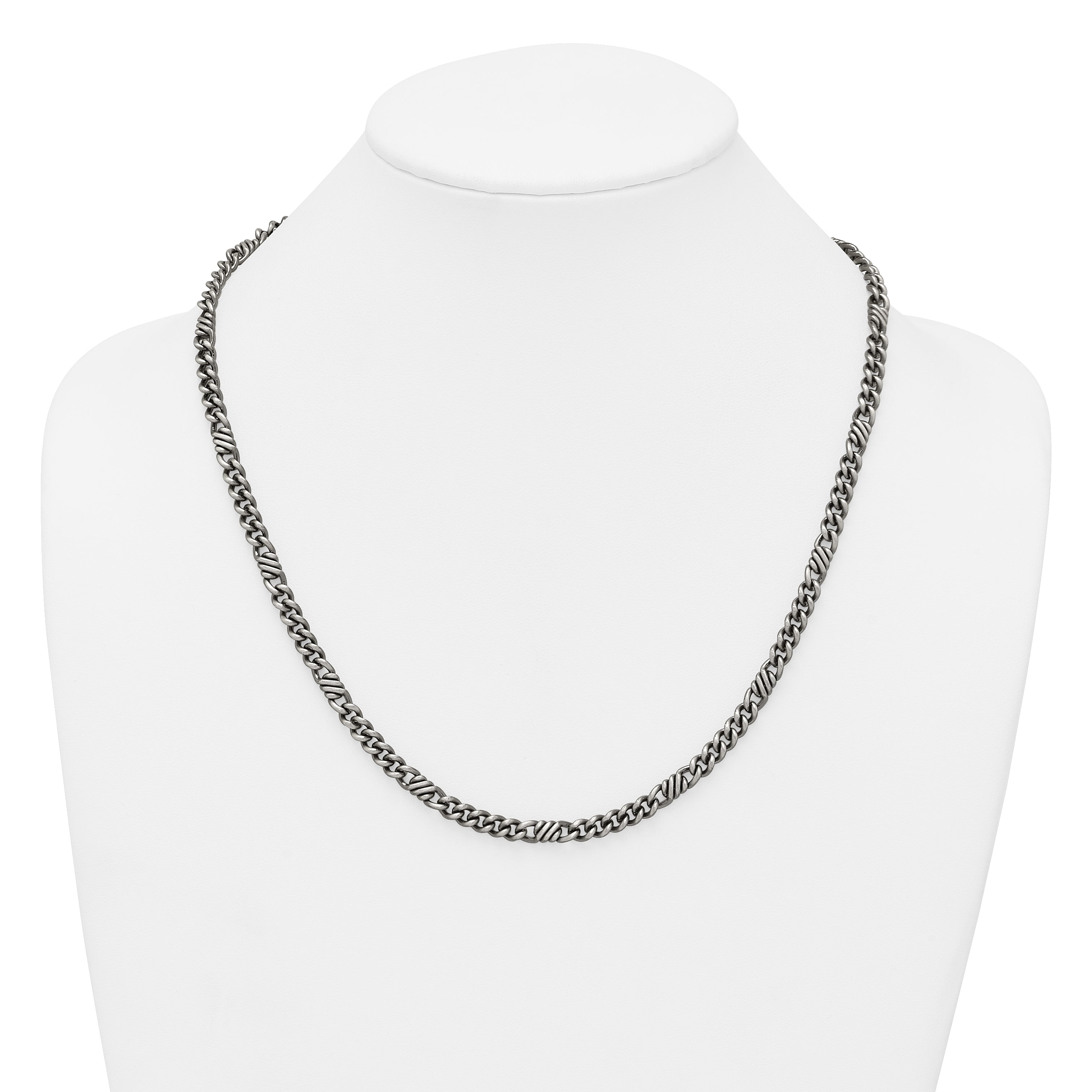 Sterling Silver Black Ruthenium-plated Brushed Fancy Curb Chain Mens 22 inch Necklace