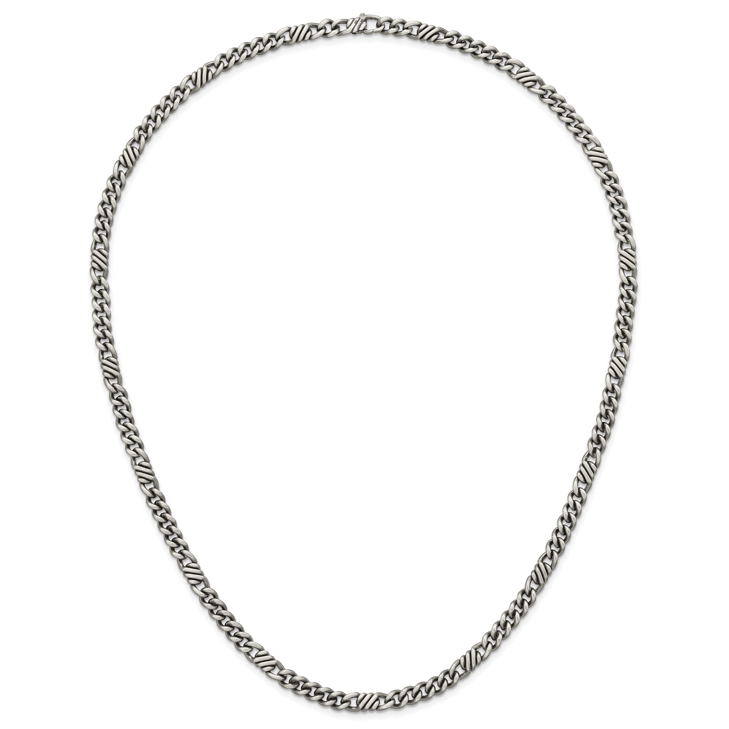 Sterling Silver Black Ruthenium-plated Brushed Fancy Curb Chain Mens 22 inch Necklace
