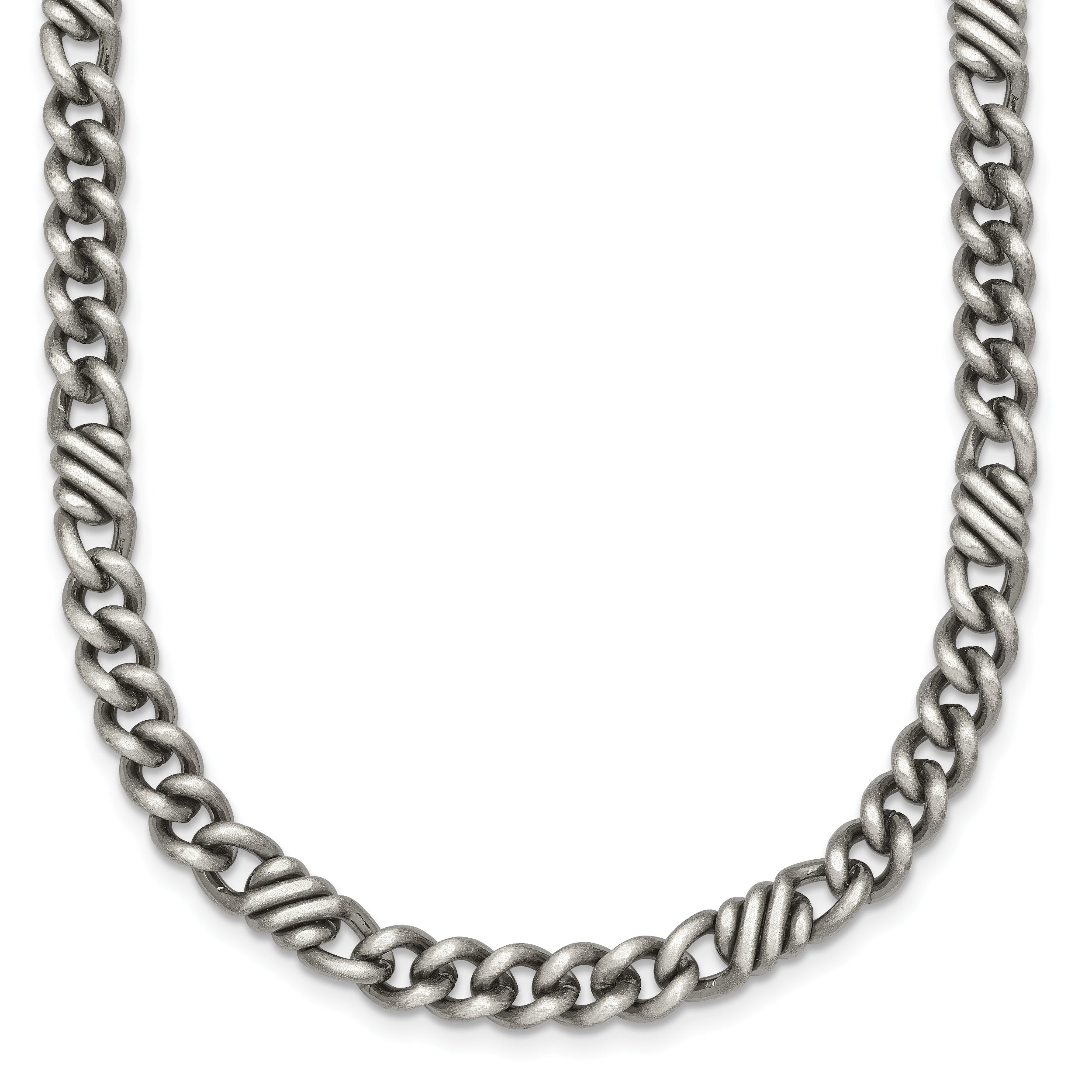 Sterling Silver Black Ruthenium-plated Brushed Fancy Curb Chain Mens 22 inch Necklace