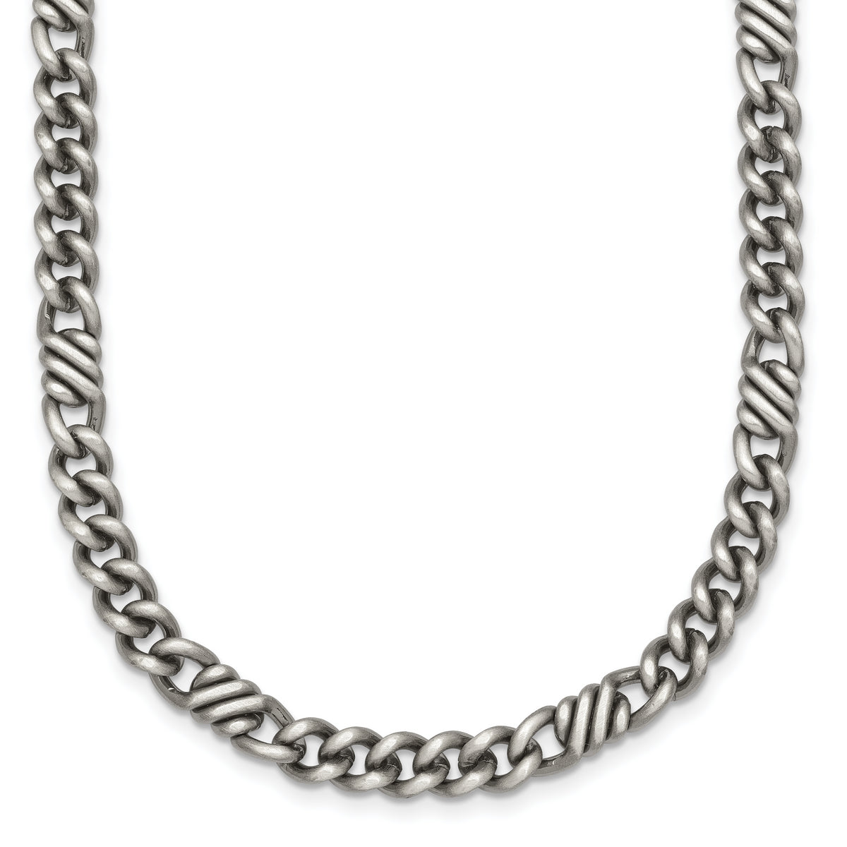 Sterling Silver Black Ruthenium-plated Brushed Fancy Curb Chain Mens 22 inch Necklace