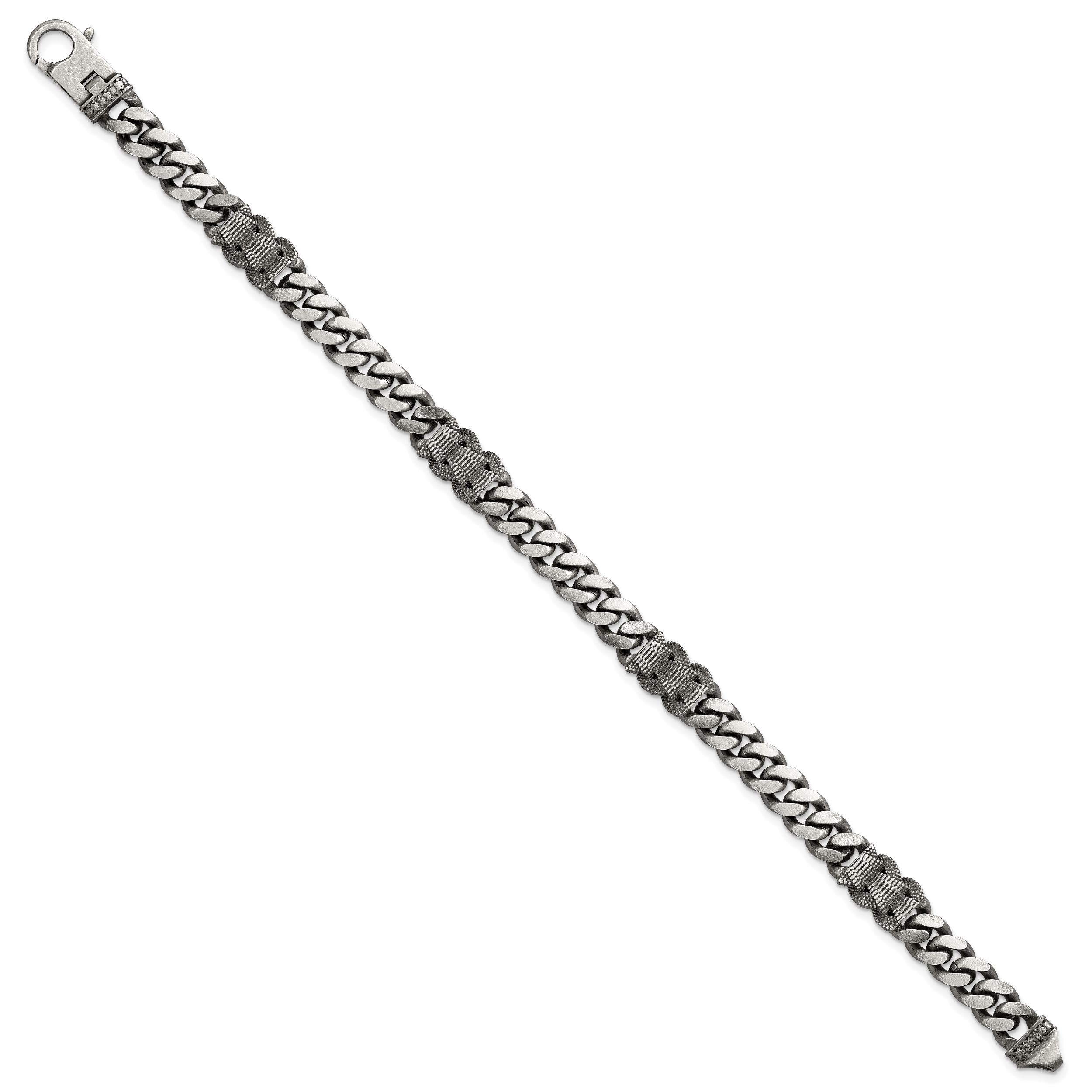 Sterling Silver Black Ruthenium-plated Brushed and Textured Fancy Flat Curb Chain Mens 8.5 inch Bracelet Secondary image
