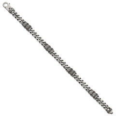 Sterling Silver Black Ruthenium-plated Brushed and Textured Fancy Flat Curb Chain Mens 8.5 inch Bracelet