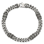 Sterling Silver Black Ruthenium-plated Brushed and Textured Fancy Flat Curb Chain Mens 8.5 inch Bracelet