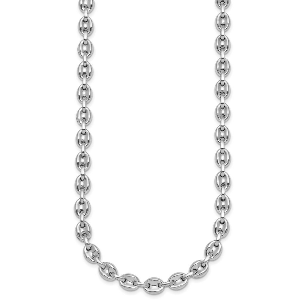 Sterling Silver Rhodium-plated Polished 7mm Puffed Mariner Link 18 inch Necklace