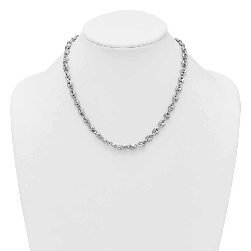 Sterling Silver Rhodium-plated Polished 7mm Puffed Mariner Link 18 inch Necklace