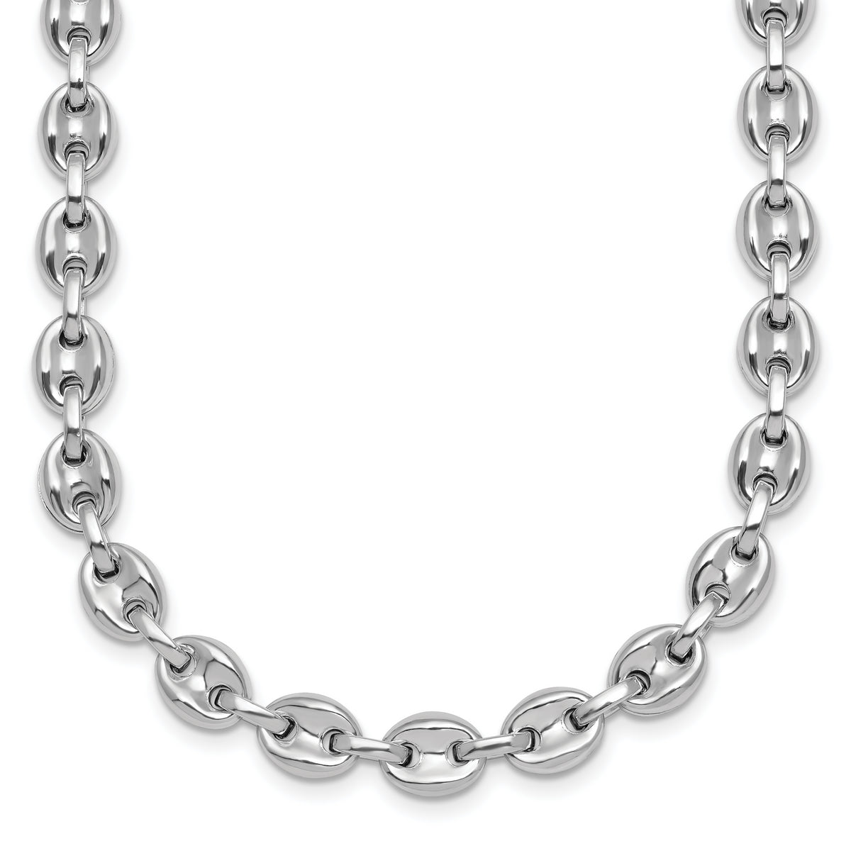 Sterling Silver Rhodium-plated Polished 7mm Puffed Mariner Link 18 inch Necklace