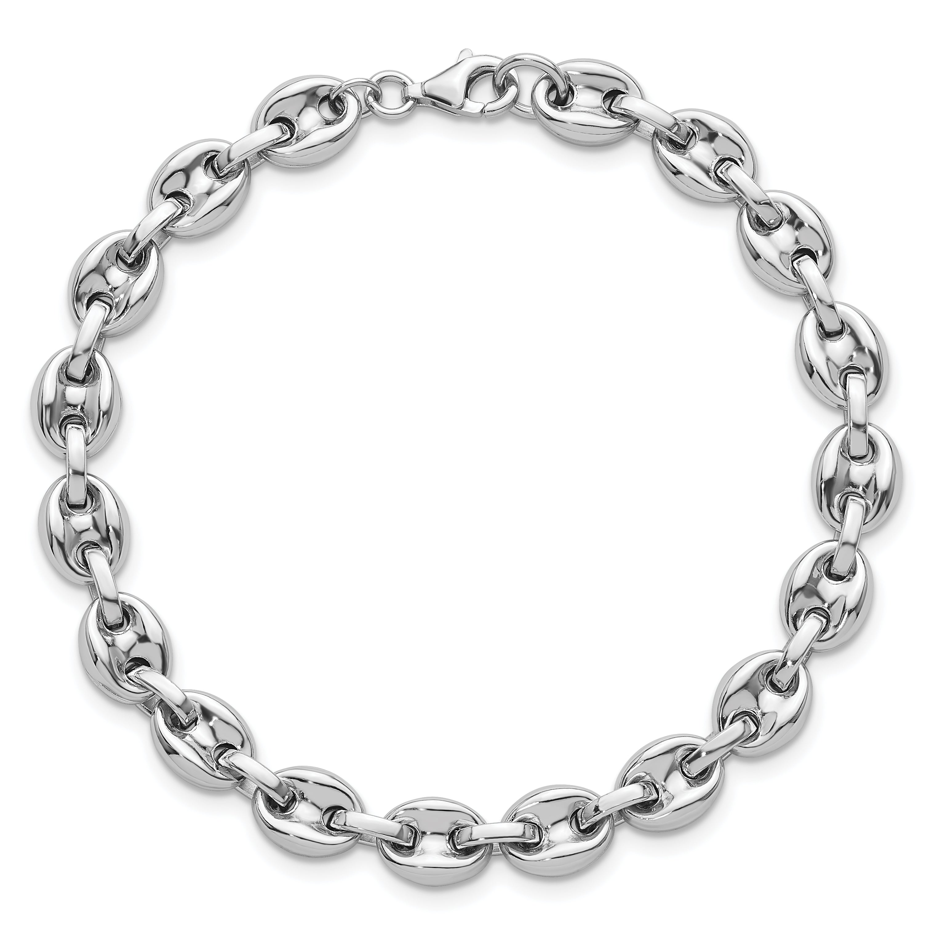 Sterling Silver Rhodium-plated Polished 7mm Puffed Mariner Link 7.75 inch Bracelet
