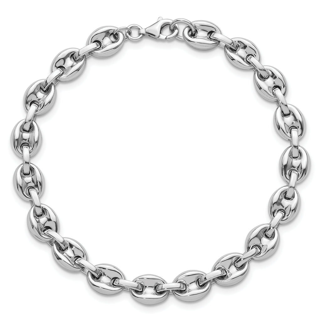 Sterling Silver Rhodium-plated Polished 7mm Puffed Mariner Link 7.75 inch Bracelet