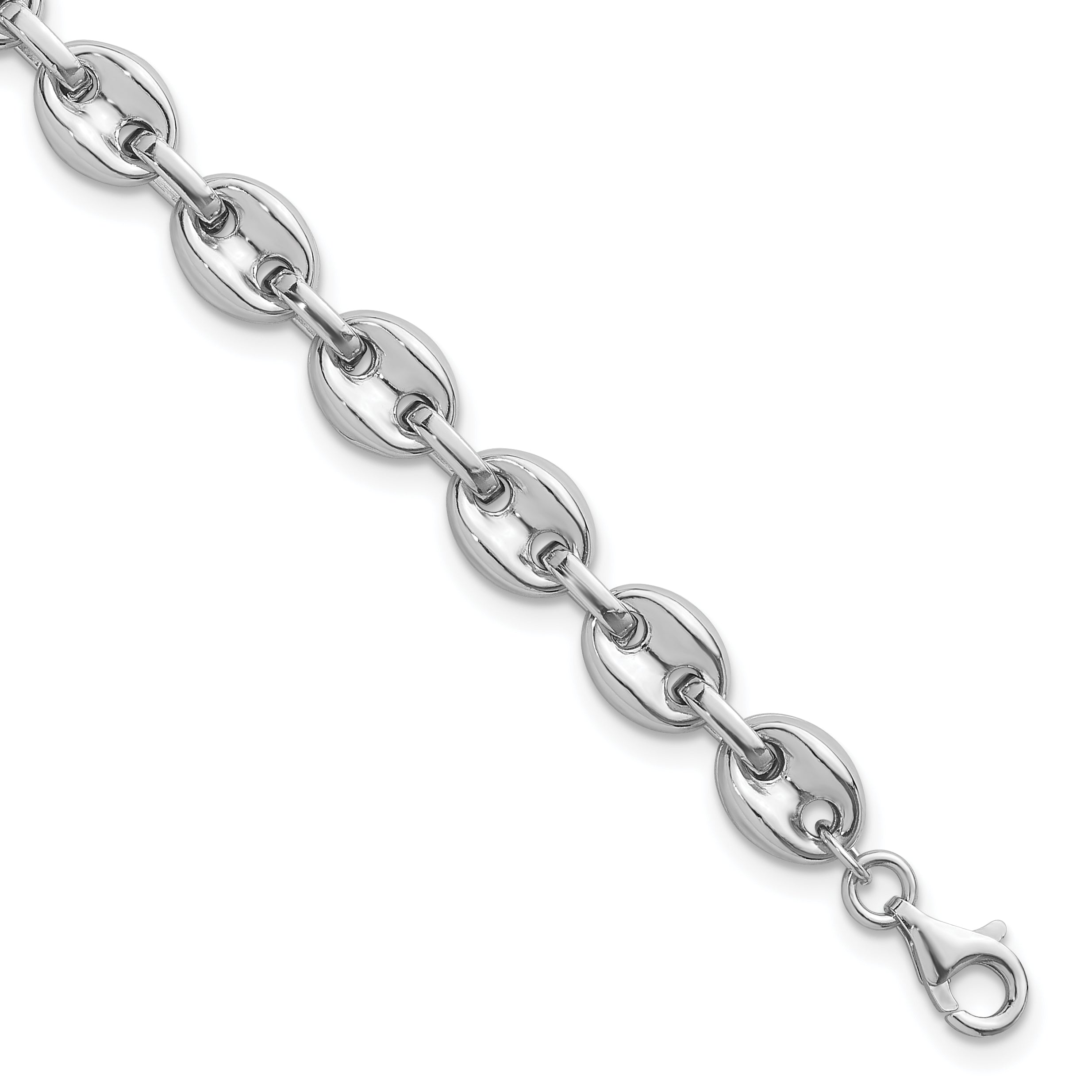 Sterling Silver Rhodium-plated Polished 7mm Puffed Mariner Link 7.75 inch Bracelet Main image