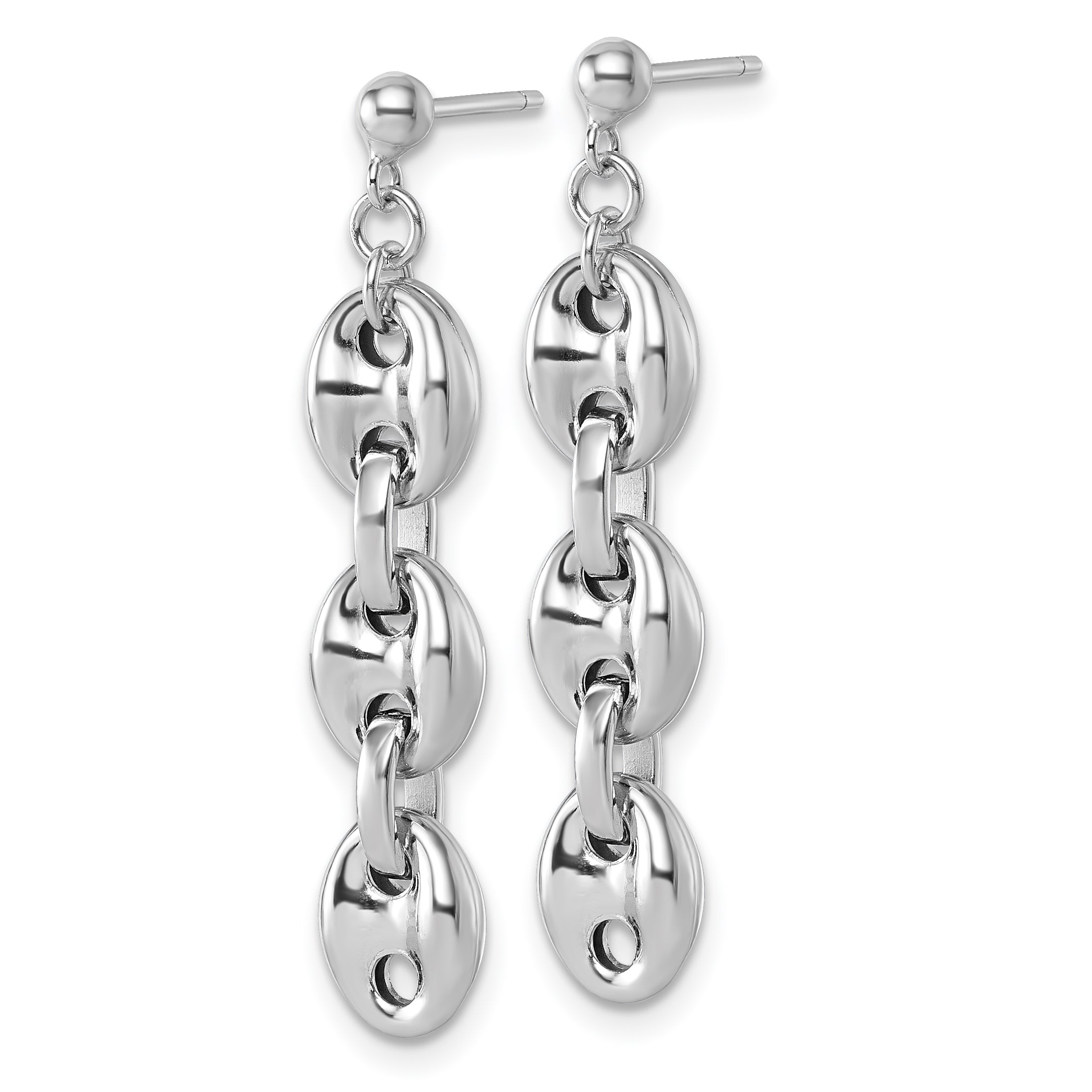 Sterling Silver Rhodium-plated Polished Puffed Mariner Chain Dangle Post Earrings Secondary image