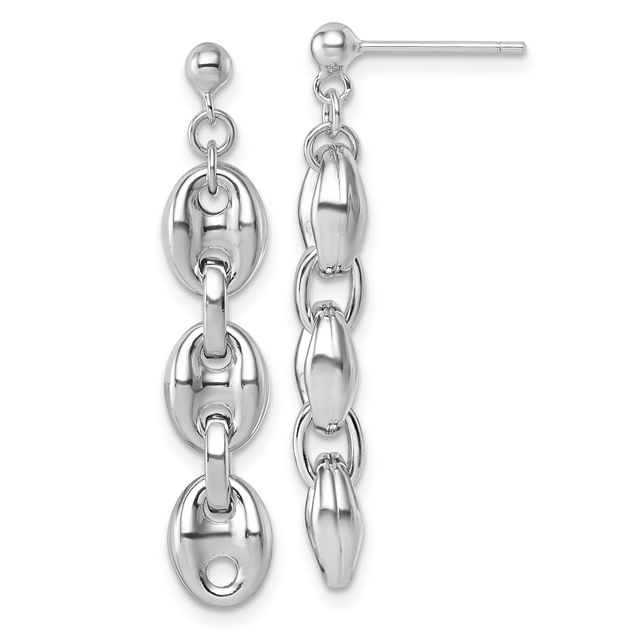 Sterling Silver Rhodium-plated Polished Puffed Mariner Chain Dangle Post Earrings Main image