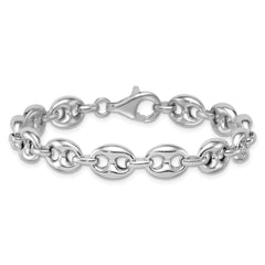 Sterling Silver Rhodium-plated Puffed Anchor/Mariner Link 7.5 inch Bracelet