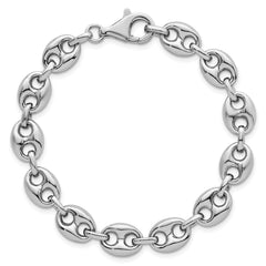 Sterling Silver Rhodium-plated Puffed Anchor/Mariner Link 7.5 inch Bracelet