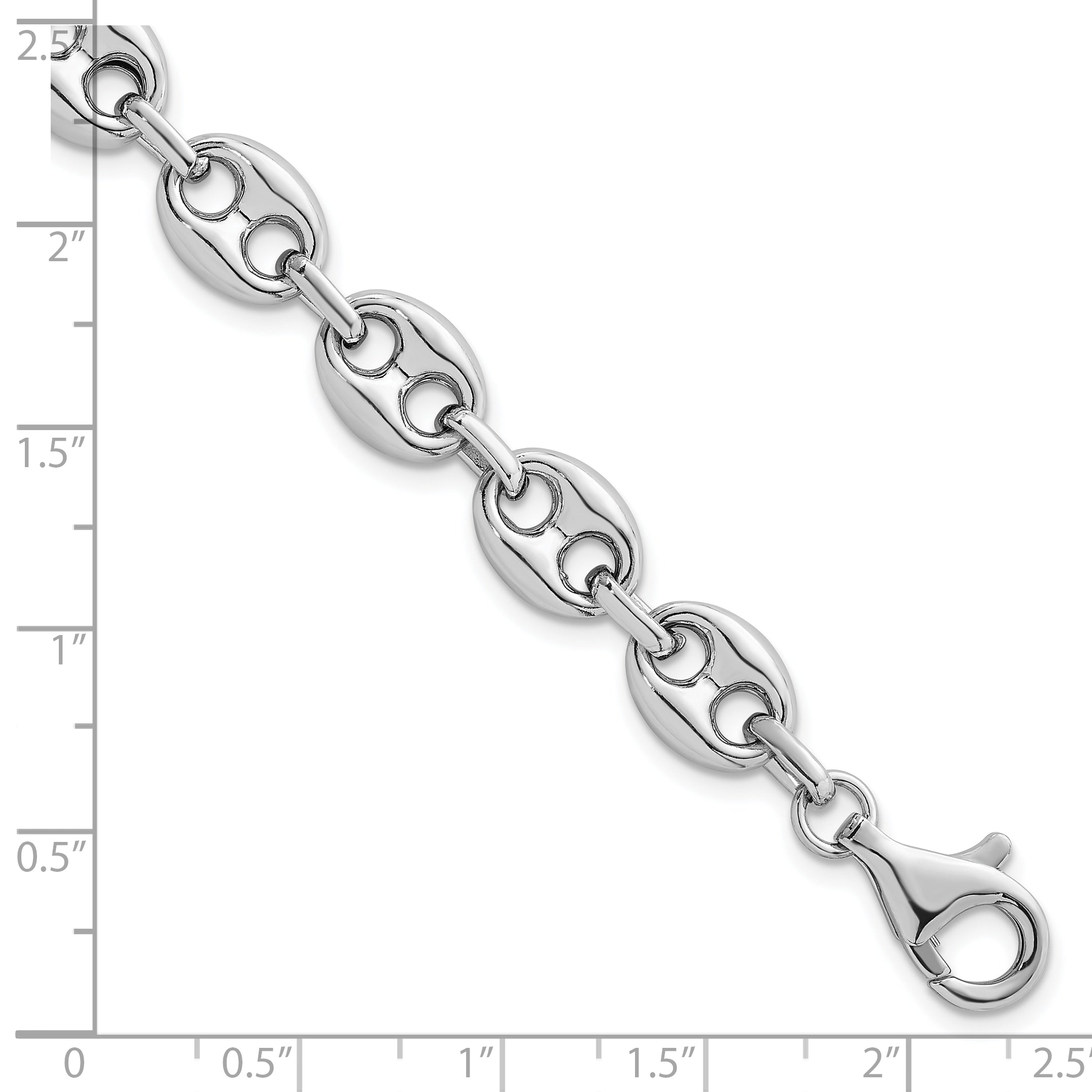 Sterling Silver Rhodium-plated Puffed Anchor/Mariner Link 7.5 inch Bracelet