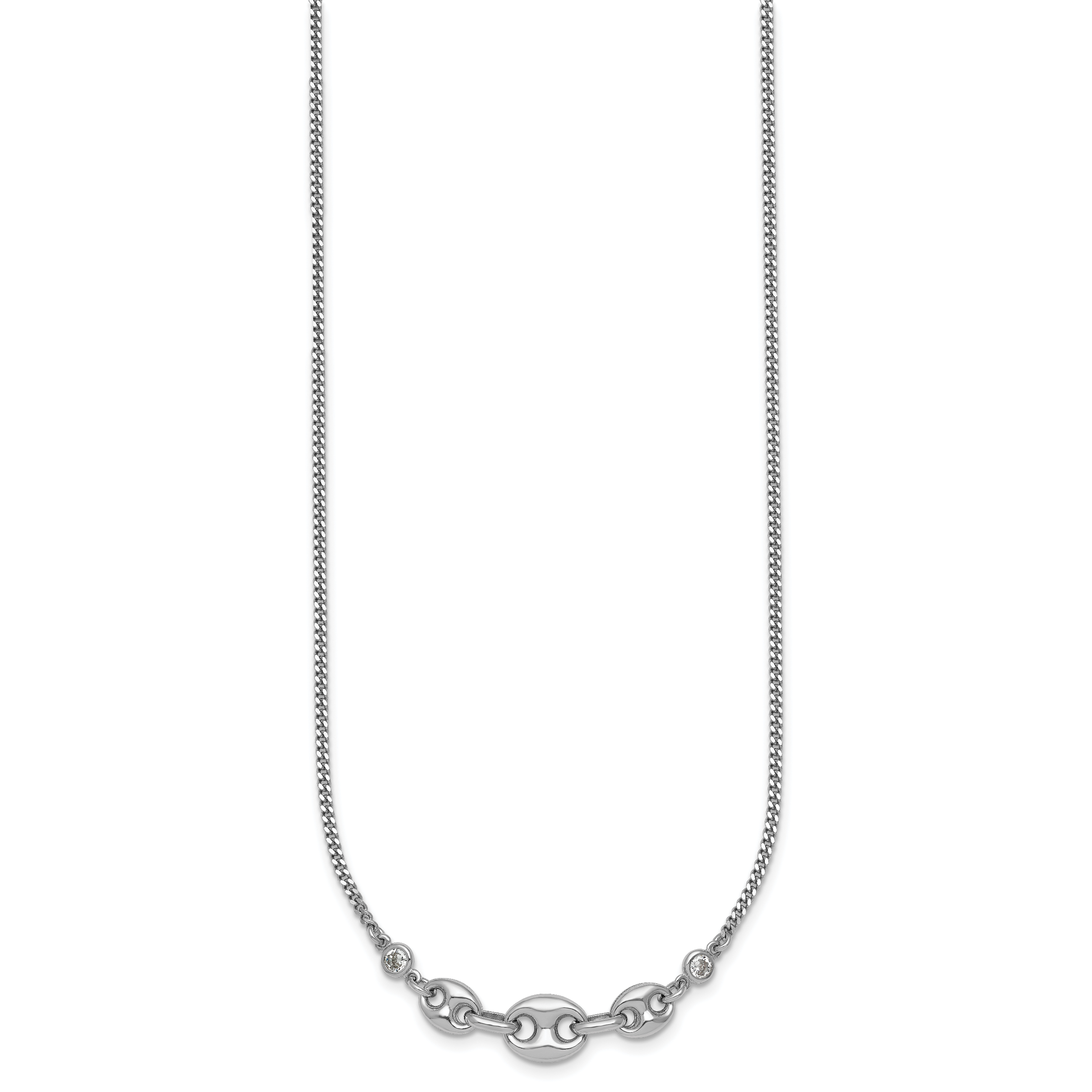 Sterling Silver Rhodium-plated Puffed Mariner Center with Side CZs 16 inch with 2 inch Extender Necklace Secondary image