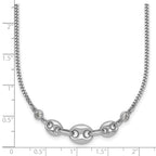 Sterling Silver Rhodium-plated Puffed Mariner Center with Side CZs 16 inch with 2 inch Extender Necklace