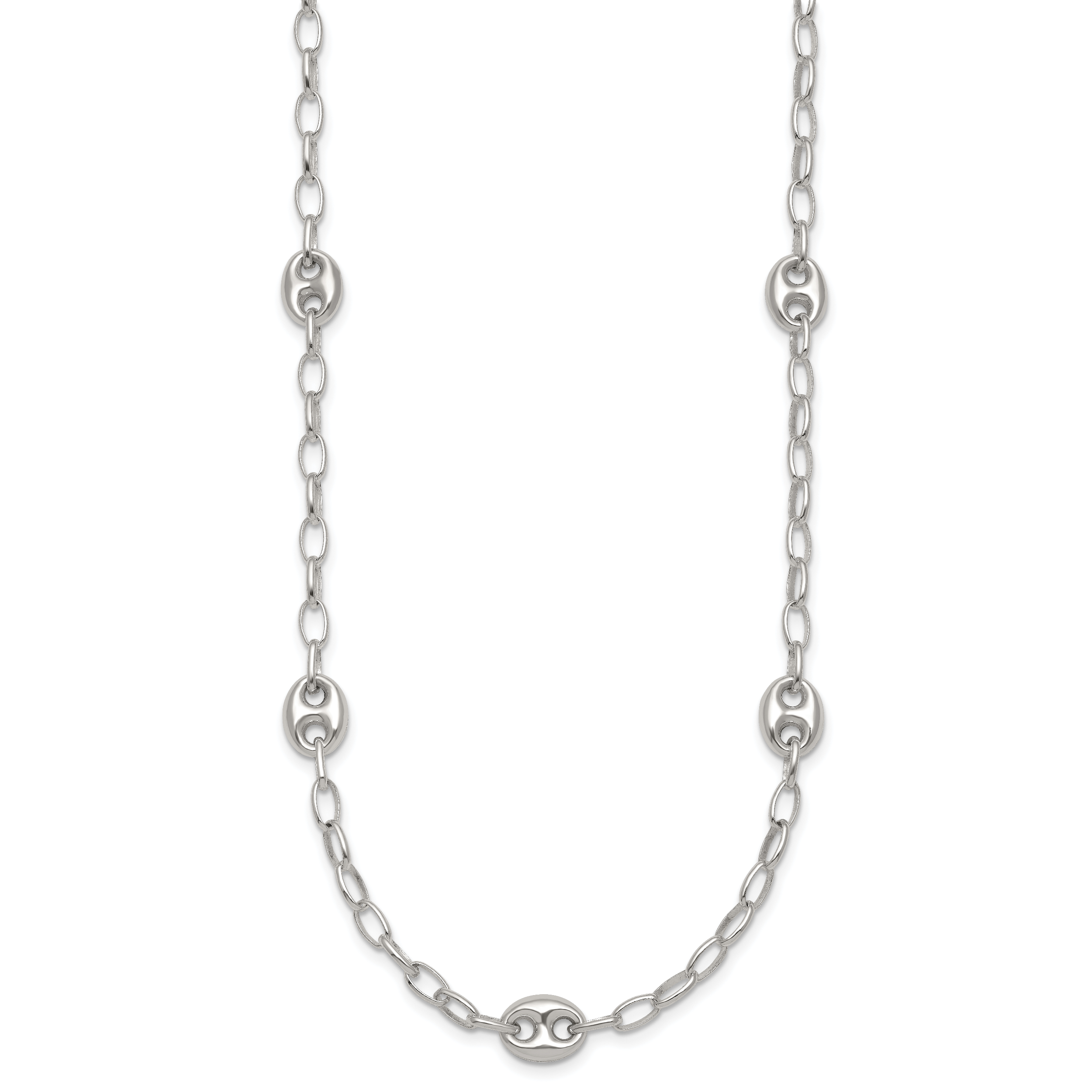 Sterling Silver Puffed Anchor/Mariner Link and Chain 7-Station 17 inch with 1.5 inch Extension Necklace Secondary image